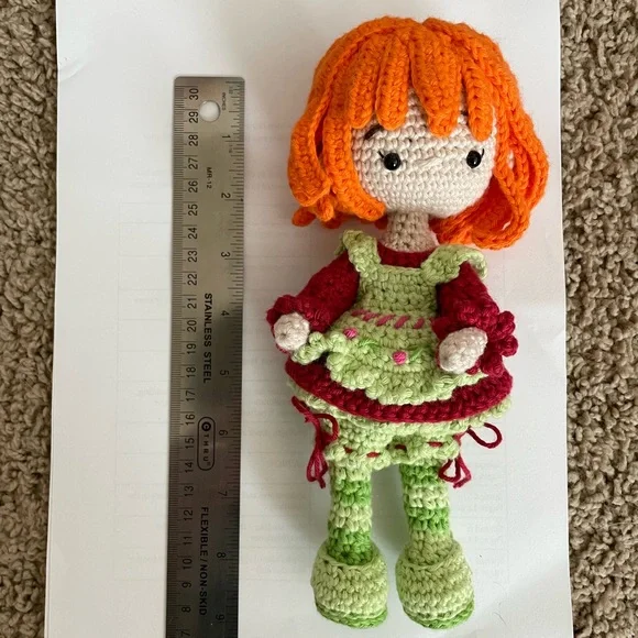 Handmade, Crocheted Strawberry Shortcake Doll with Custard the Cat - Picture 9 of 10